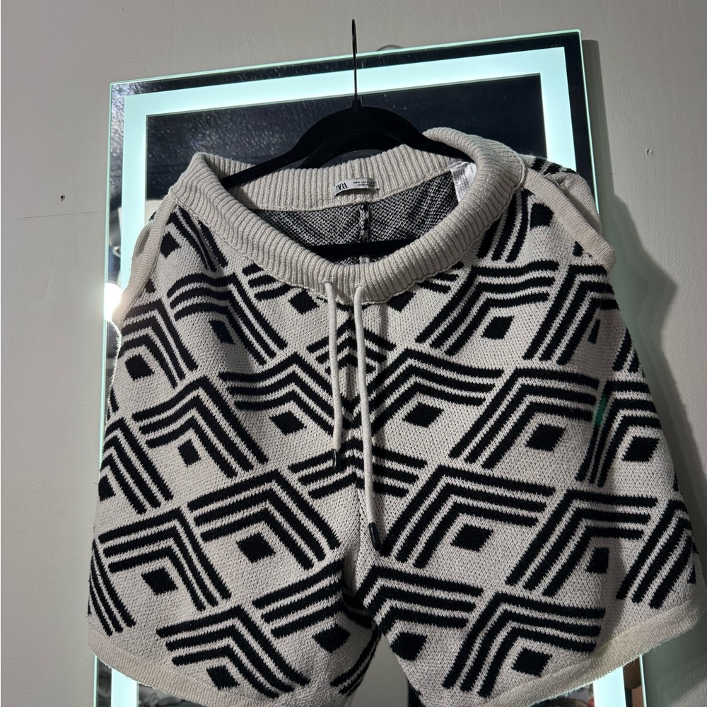 Zara Black and Cream Geometric Turtleneck Sweater
